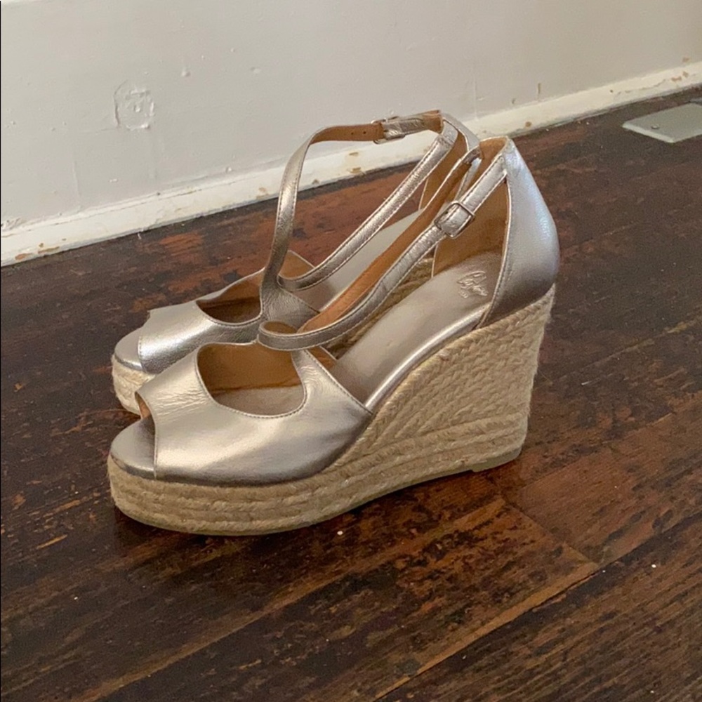 Castaner metallic silver wedge espadrille